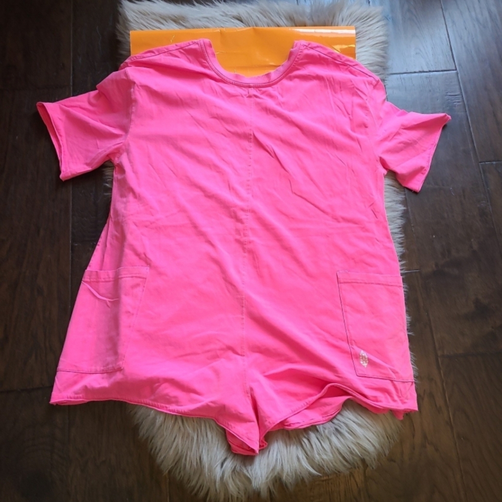 Nwot! Free People Movement Hot Shot Tee Romper In Hot Pink